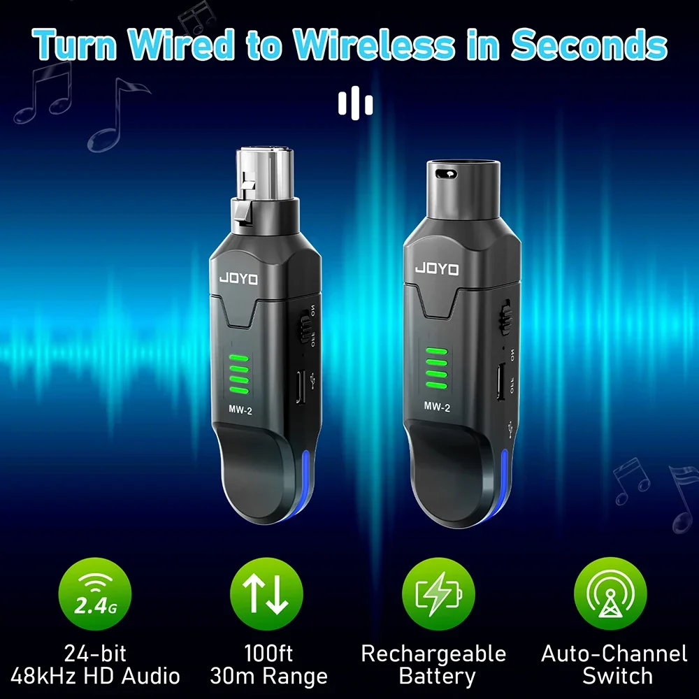 JOYO MW-2 Wireless Microphone System 2.4GHz Auto Frequency Hopping Wireless Transmitter Receiver for Moving-coil & Condenser Mic view 4