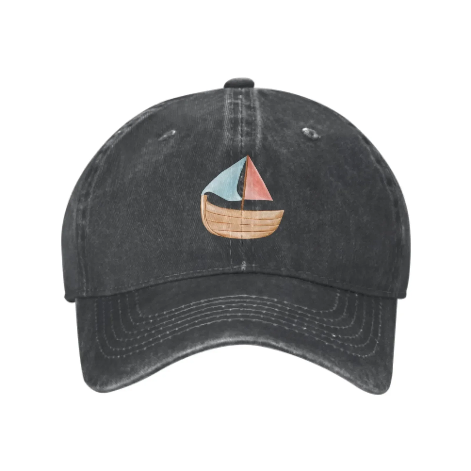 Small Cute Sailboat Baseball Cap Adult Denim Hat Cotton Fashion Washed Cap Unisex Adjustable Outdoor Sports Daily