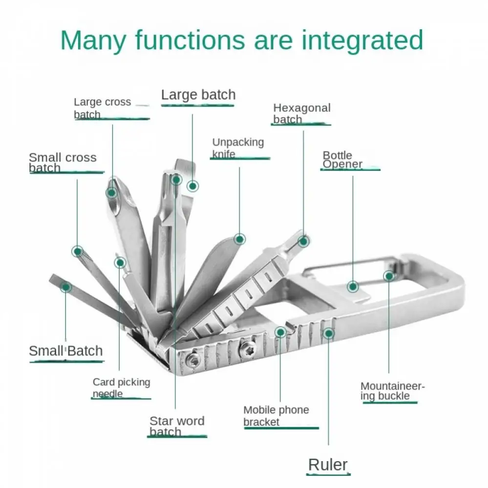12 In 1 Durable Multitool Keychain Folding Portable Pocket Tool for Bicycle Repair / Household Stainless Steel Multi Tools Kit