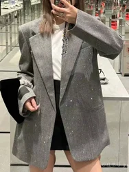 Solid Casual Minimalist Blazers For Women Notched Collar Long Sleeve Loose Temperament Coat Female Fashion Style