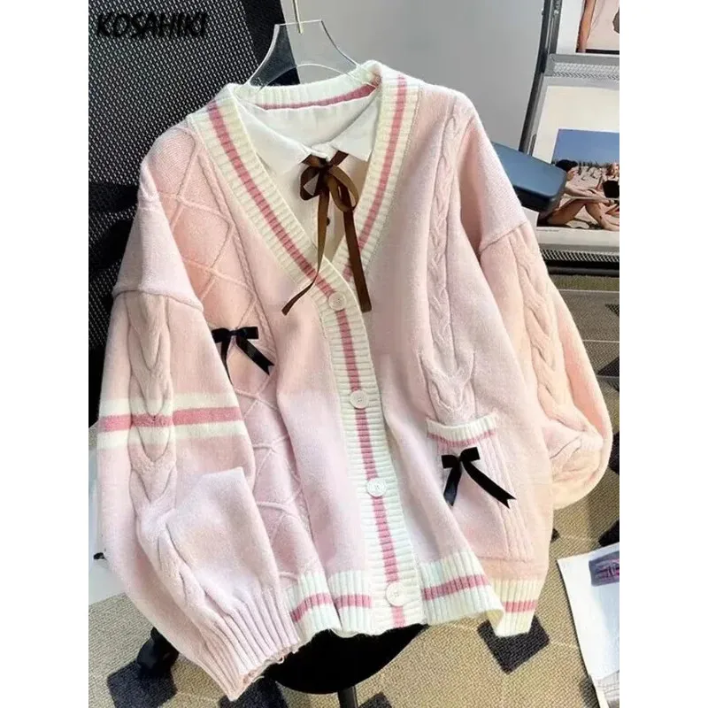 

Вязаные кардиганы с милым бантом, модные однобортные женские свитера Kawaii JK