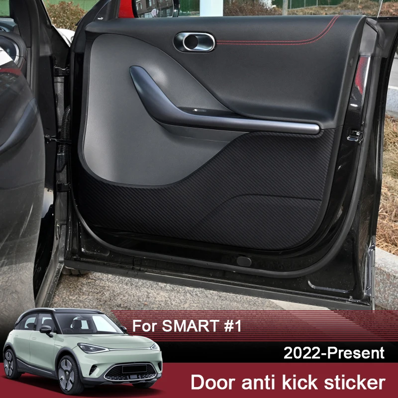 

4PCS For SMART # 1 2022-2025 Car Door Anti Kick Pad Leather Protection Film Sticker Carbon Trim Auto Internal Accessories