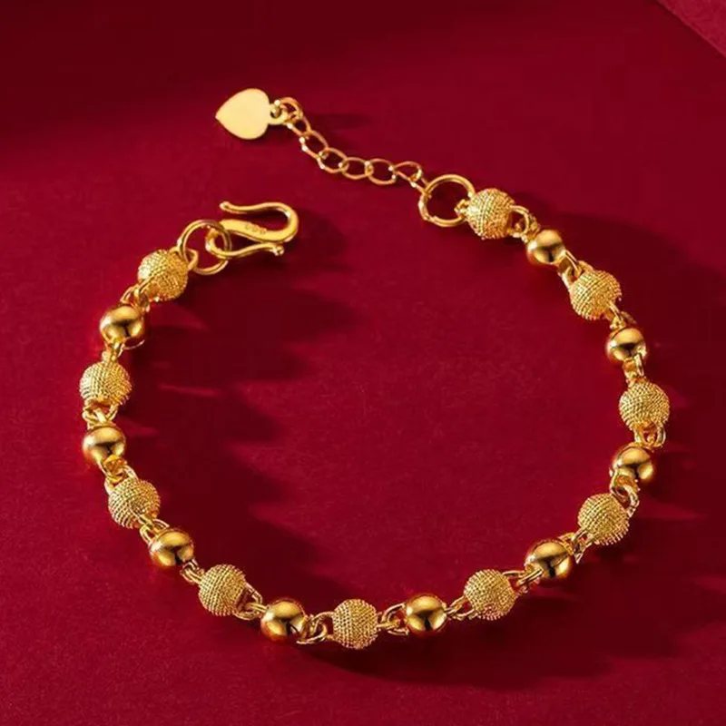 

Роскошный браслет из чистого золота 9999, 24 карата, браслет из бисера, регулируемый браслет для женщин