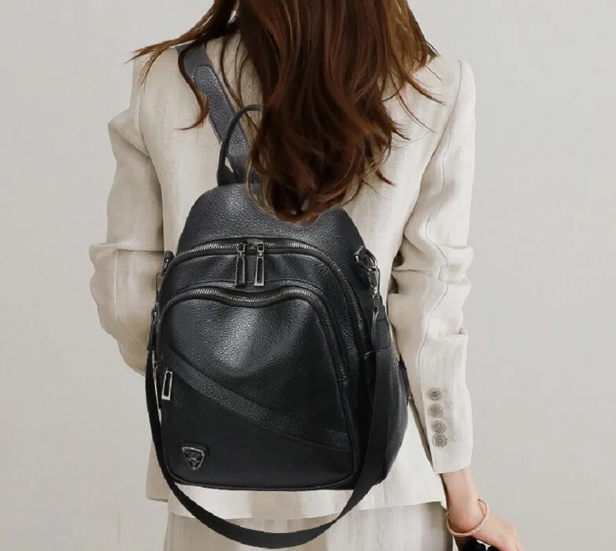 Korean New Women's Fashion High Quality Leather Travel Backpack Casual Large Capacity Shoulder Bags Totes Notebook School Bag