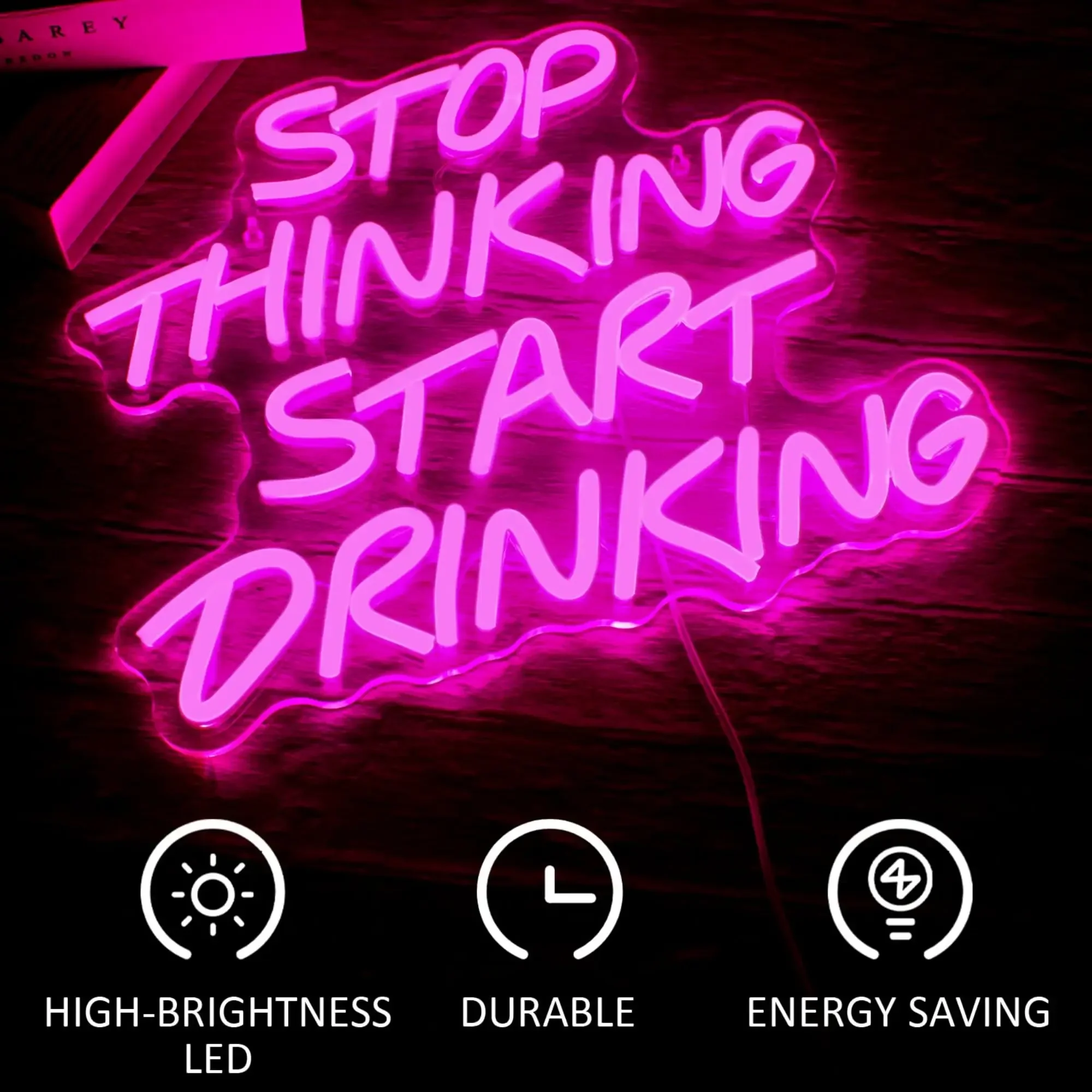 Stop Thinking Start Drinking Neon Light Signs for Wall Decor USB Powered Led Neon Sign for Home Bar/Party/Club/Pub Decor
