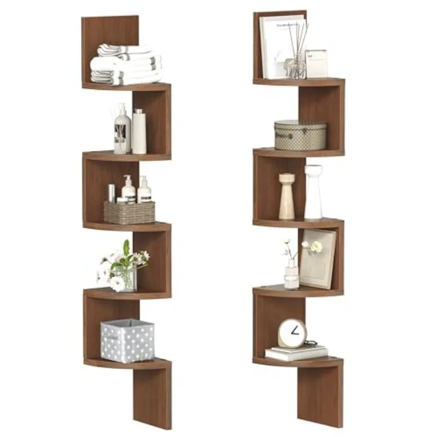 

Corner Shelf Wall-Mounted, Set of 2 Floating Corner Shelves for Wall, 5-Tier Corner Bookshelves for Living Room, Bedroom, Bathr