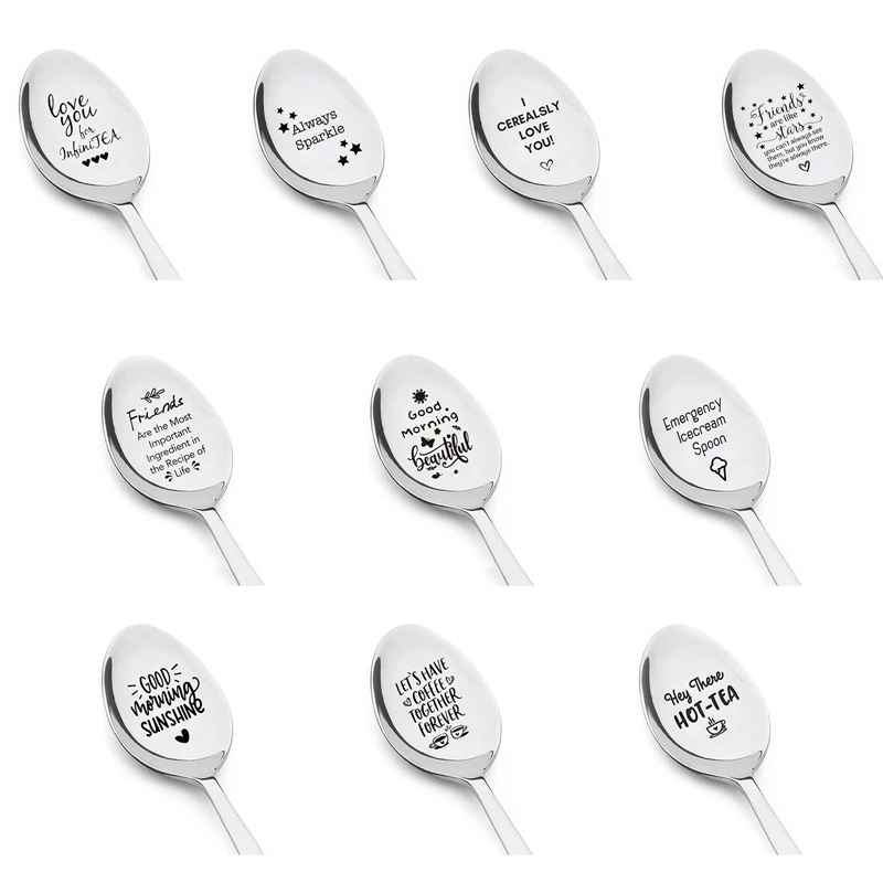 Stainless Steel Engraved Spoon Teaspoon Valentine's Day Gifts For Lover Couple Tableware Coffee Dessert Spoons Kitchen Supplies