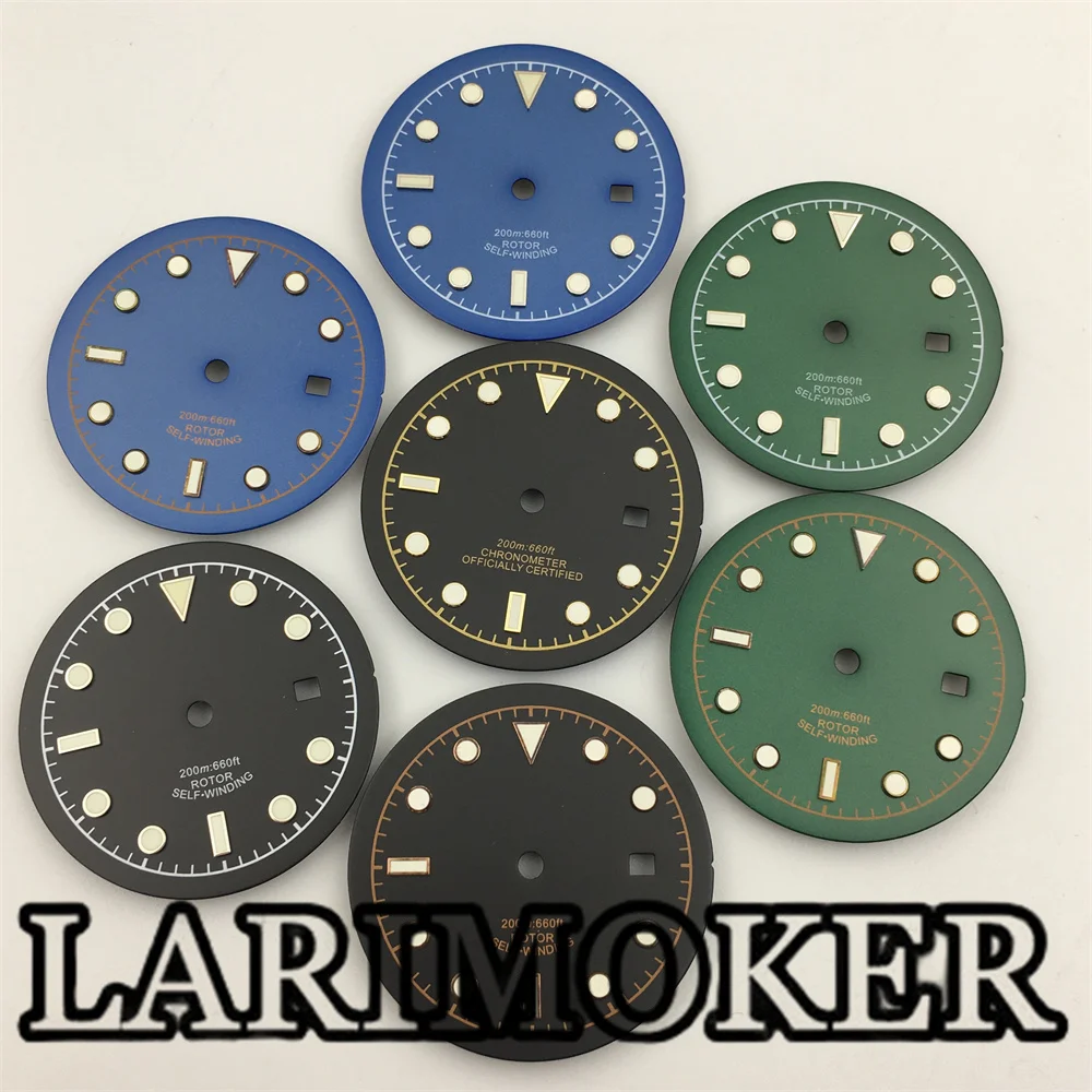 LARIMOKER 33.5mm DialGreen luminous Black Green Blue Fit NH35 NH36 ETA 2824 Miyota PT5000 Movement