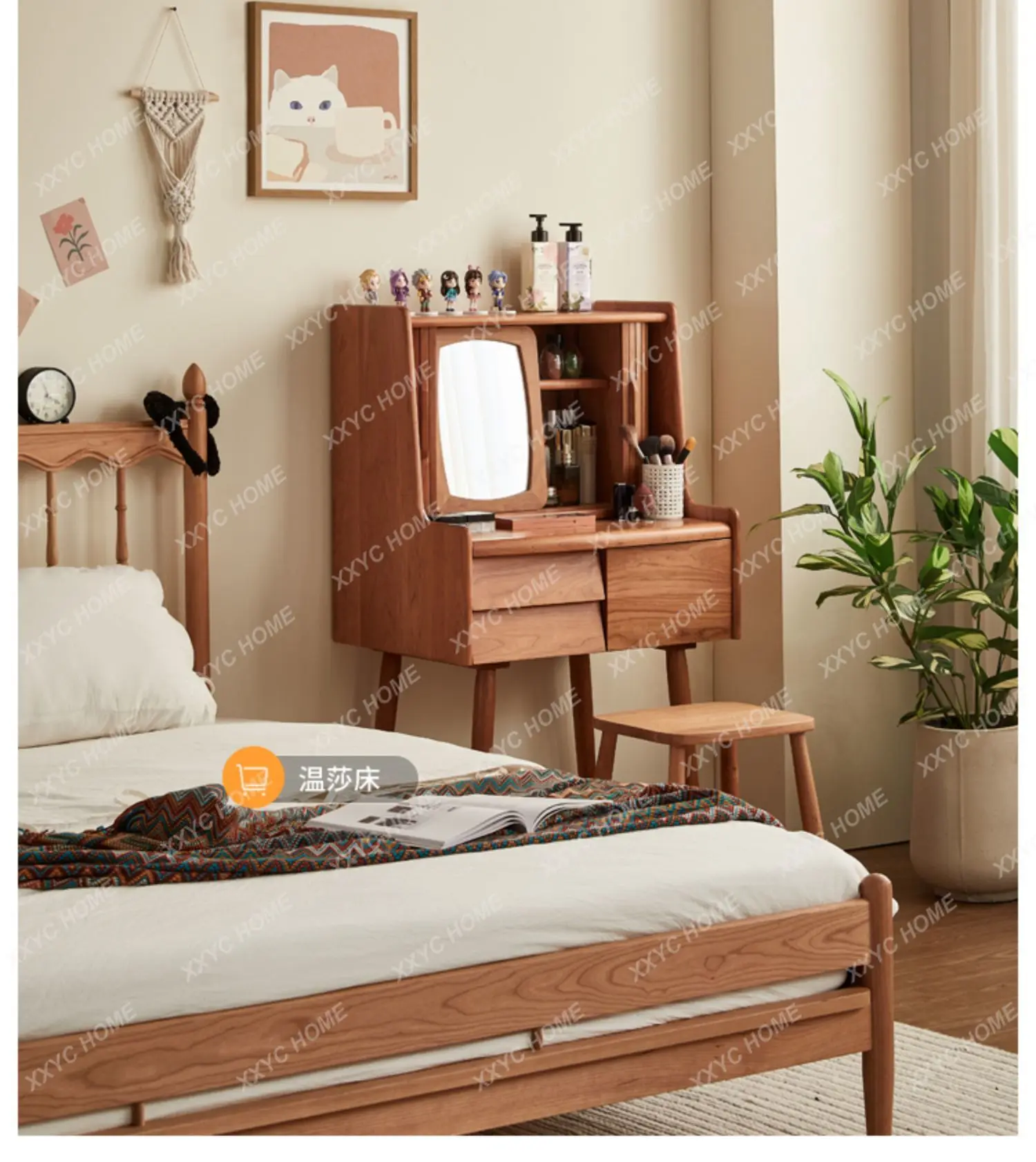 solid wood dresser small retro cherry wood bedroom simple makeup desk integrated