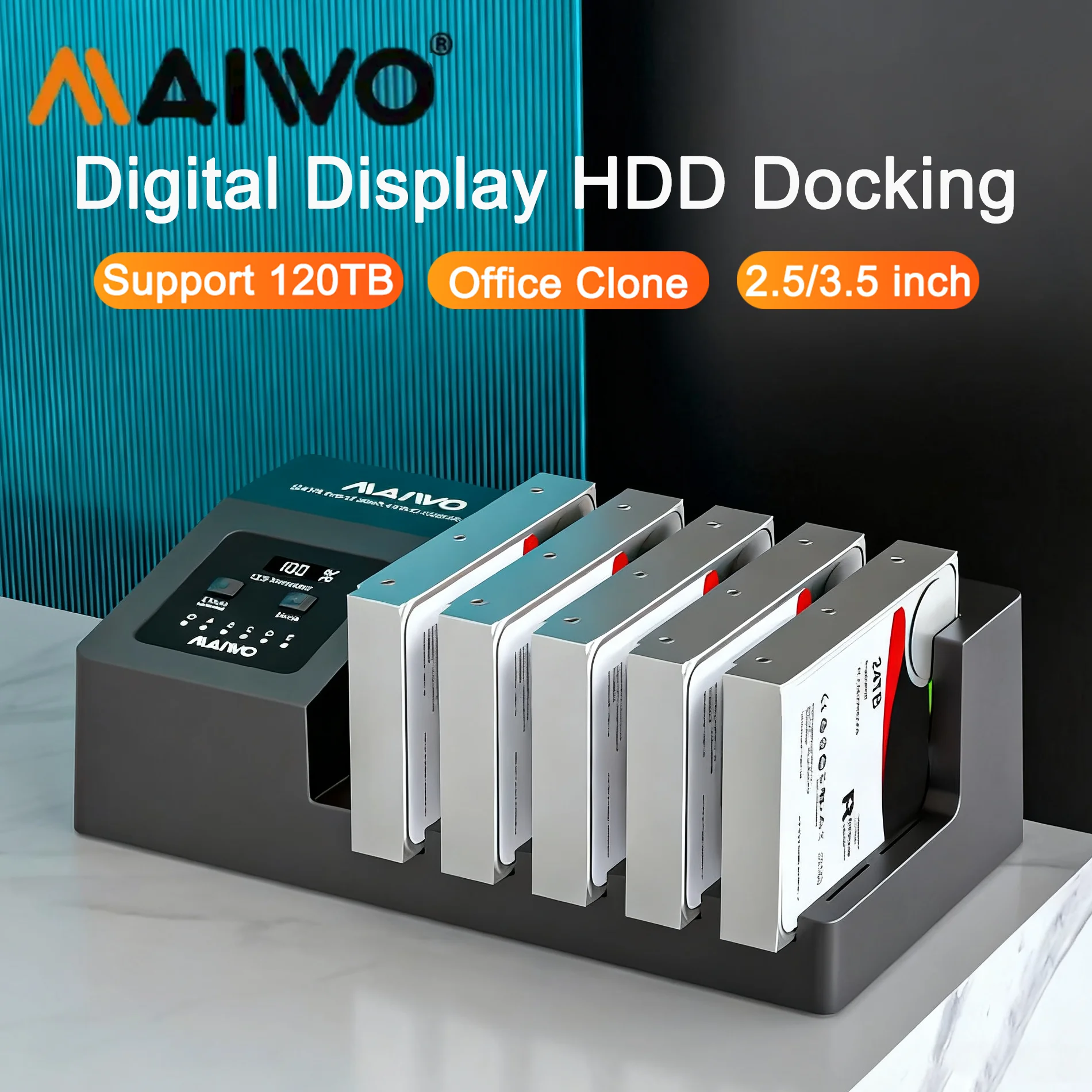 

Док-станция MAIWO с 5-местным жестким диском и функцией автономной клонирования, корпус USB 3.0 для жесткого диска с цифровым дисплеем для жесткого диска 2,5/3,5 дюйма/SSD