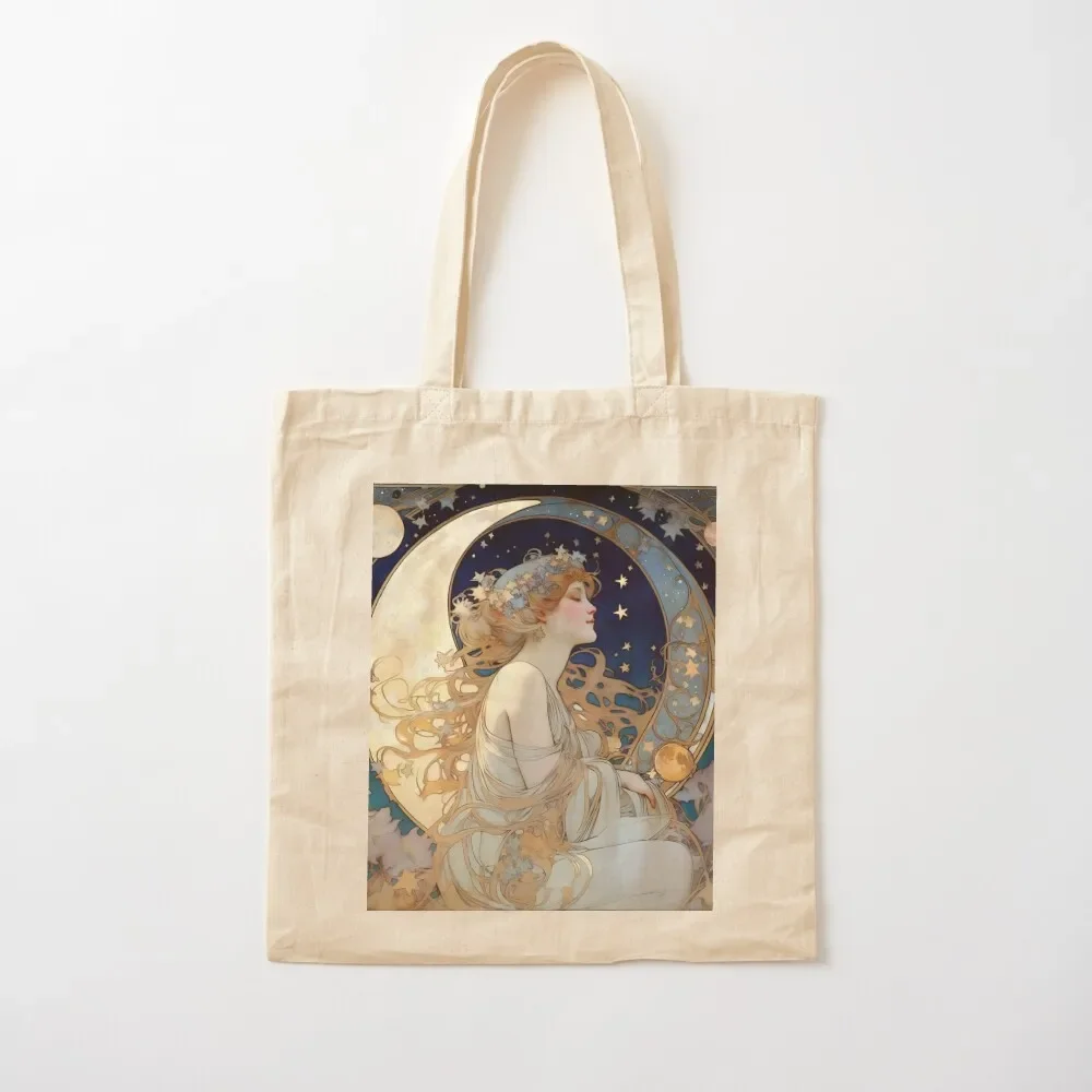 

Celestial Dreams Alphonse Mucha Inspired Moon and Stars Tote Bag Cloth bags Eco bag reusable shopping bag