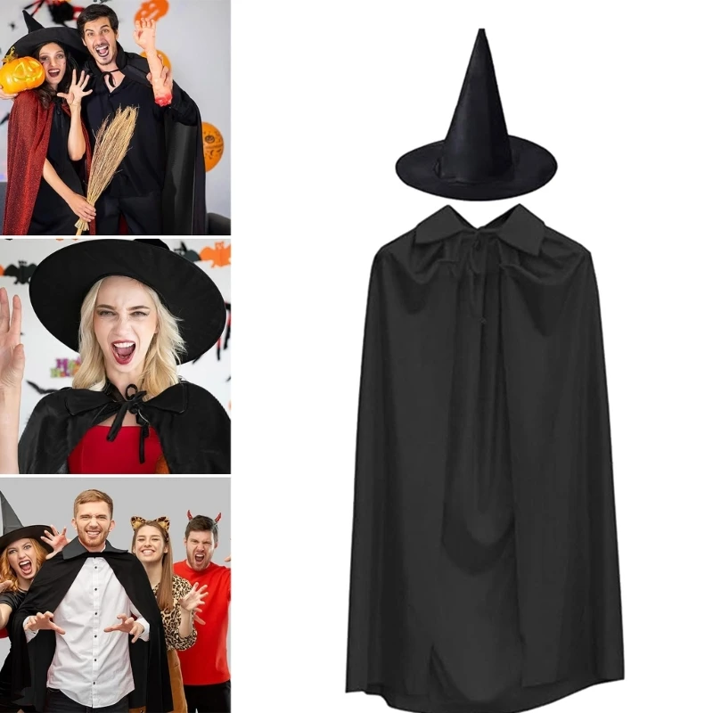 Halloween Witch Cape Costume with Witch Hat, Halloween Cloak Witch Cloak Costume Dropship