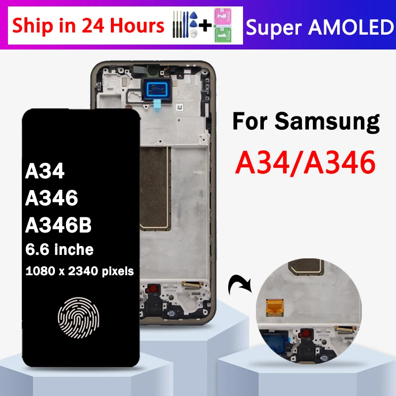 

Super AMOLED A34 Дисплей для Samsung A34 5G LCD SM-A346B A346U A346E дисплей сенсорный экран дигитайзер в сборе запасные части