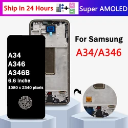 Super AMOLED A34 Display for Samsung  A34 5G LCD SM-A346B A346U A346E Display Touch Screen Digitizer Assembly Repair Parts