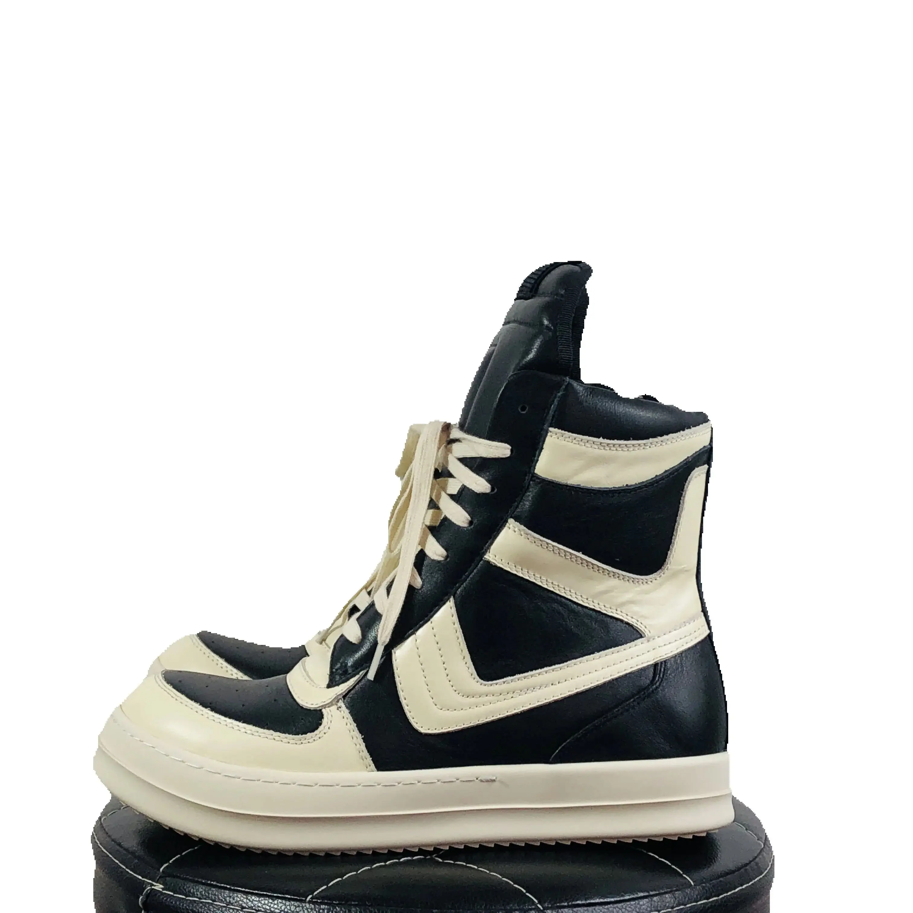 

Men's High Top Shoes Women Casual Genuine Leather Luxury Trainers Lace Up Sneakers Zip High Street Autumn Black Original Boots