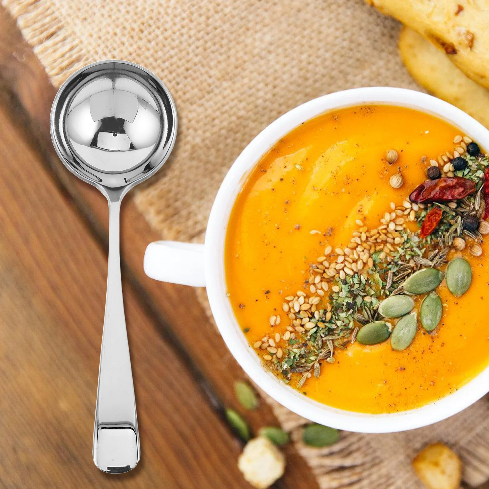 

Stainless Steel Soup Ladle Long Handle Heat Resistant Seamless Design For Hot Pot Soup Gravy Serving Asian Kitchen