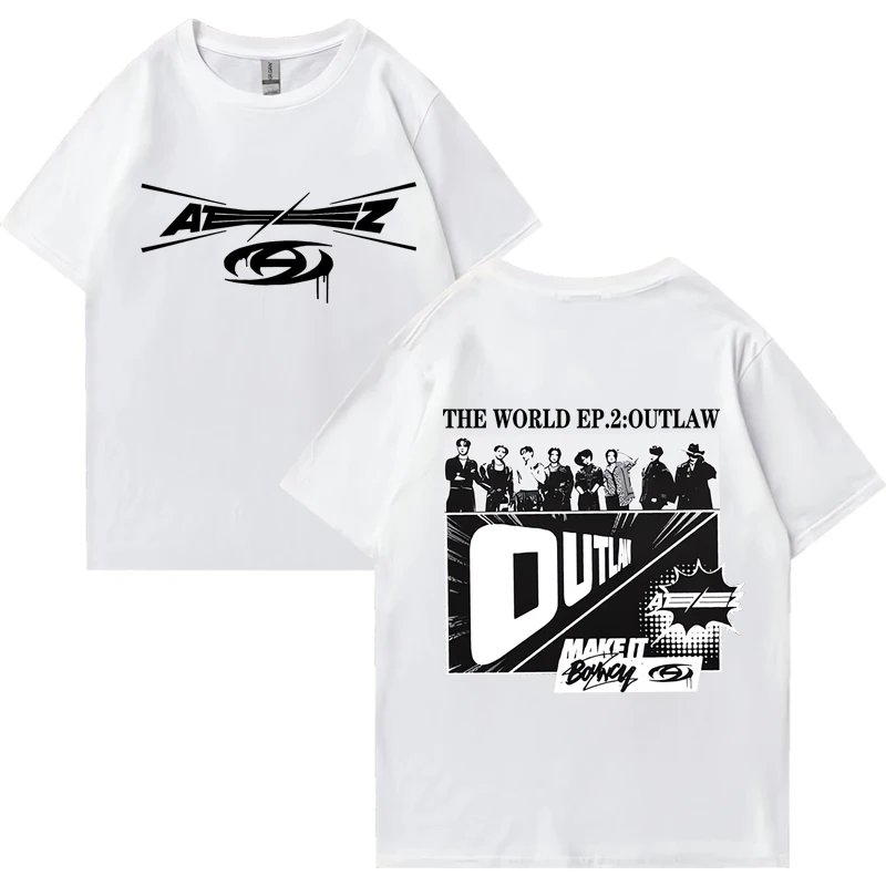 Kpop Ateez Outlaw album print T shirt 2024 Men Women vintage Oversized short sleeve T-shirts Unisex y2k summer 100% Cotton Tops