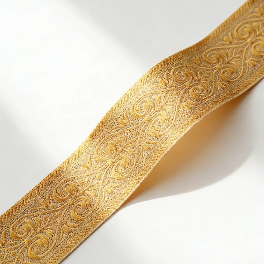 ZERZEEMOOY 49MM 10yard/lot Polyester Woven Jacquard Ribbon Light Gold Geometric Pattern For Curtain And Clothing Accessory