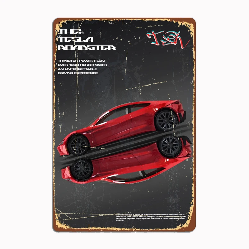 

Tesla Roadster Metal Sign Metal Poster Garage Room Wall Decoration Cinema Living Custom Tin Vintage Home Decor