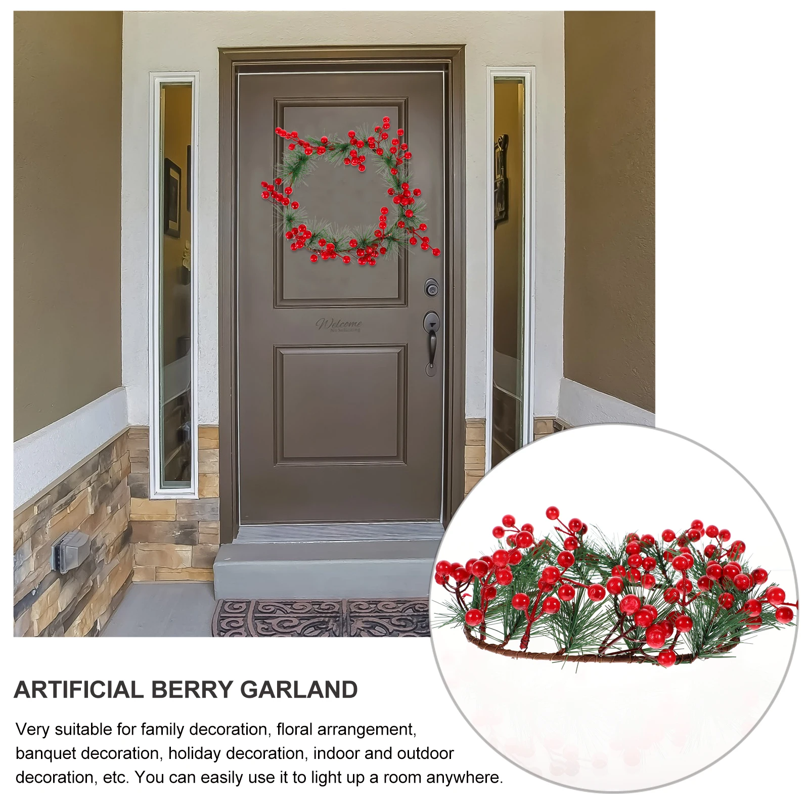 Decoración Artificial navideña de bayas rojas, colgante de pared, chimenea de Navidad, puerta, ventana, foto, accesorio ligero, portátil, de larga duración