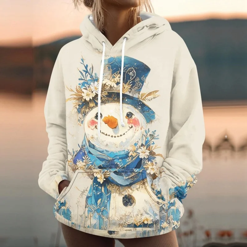 3D Printed Christmas Tree Hoodie For Women Snowman Pattern Sweatshirt Autumn Casual Tops Loose Pullovers Long Sleeves Hoodies