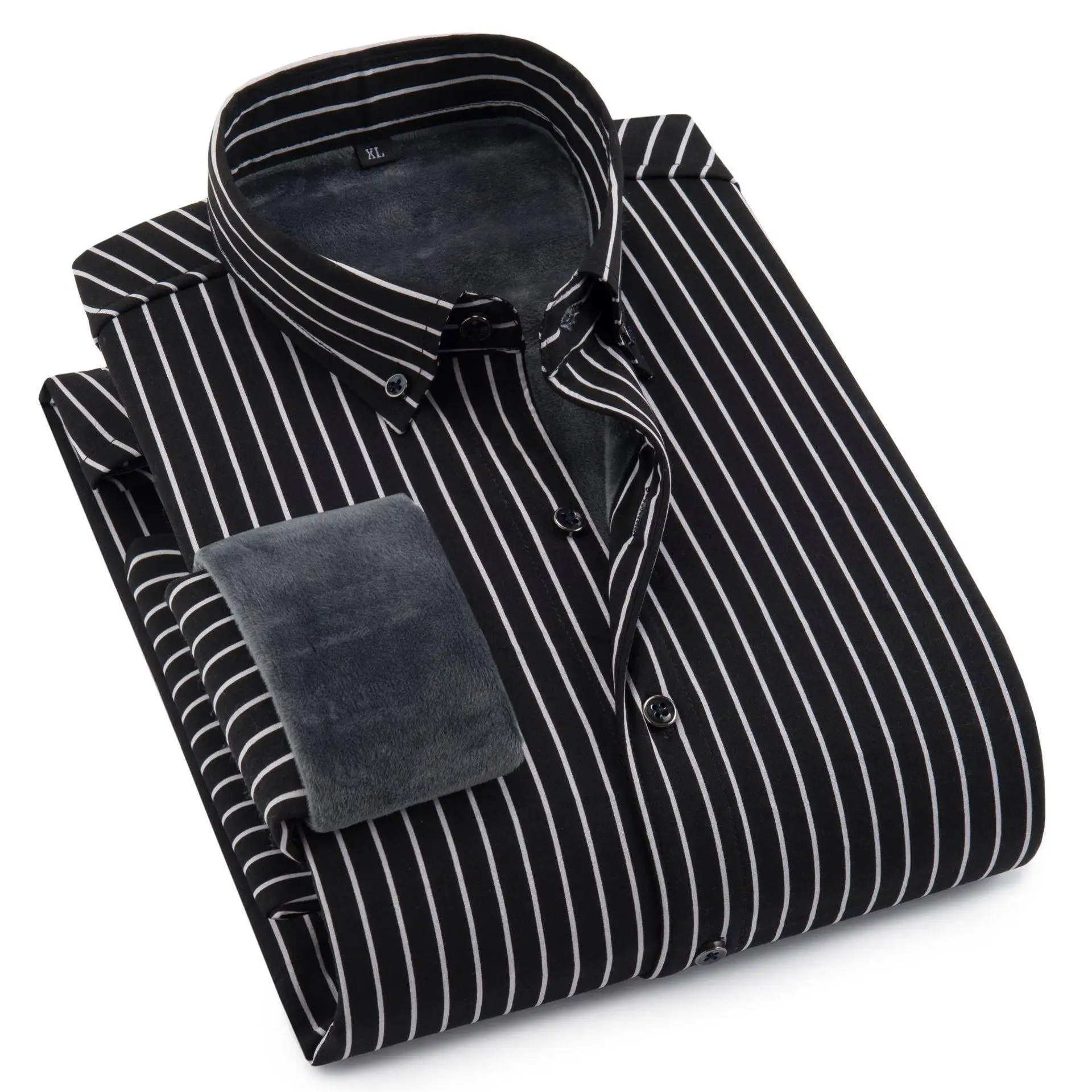 

Thiened Fce Long Sve Мужская irt Повседневная молодежная защита от глажки в тепловую полоску на осень-зиму Полиэфирное волокно Квадратная...