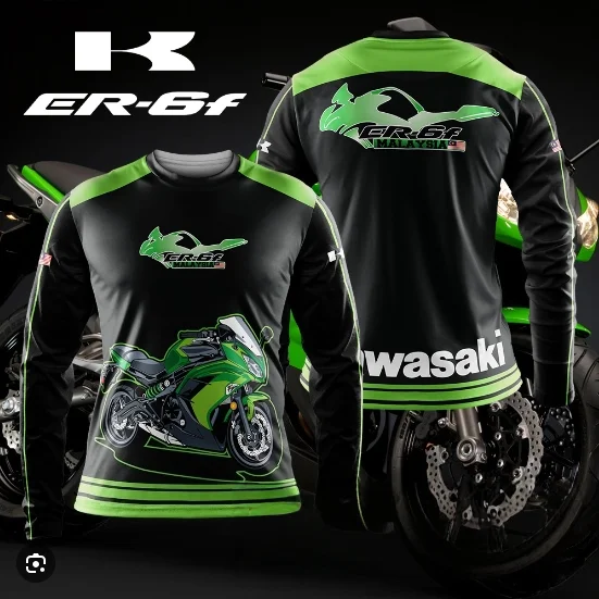 

Kawasaki Motorcycle Racing Team Men T-shirt Long Sleeve Spring Autumn Women Tee Shirts 2025 New Sports Clothes Tops