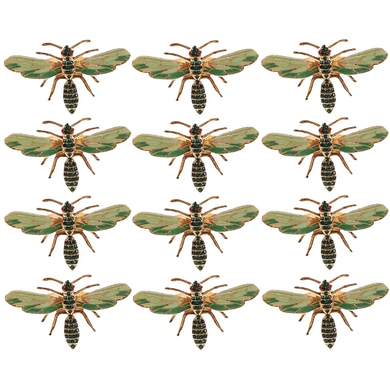 12 Stücke Libelle Serviettenschnalle Serviettenring Legierung Grün Insekt Libelle Tropf Diamant Schnalle Papierhandtücher Serviettenhalter