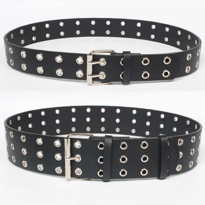 New Ultra-wide Waist Double-breasted Eyelet Ladies Belt Black Decorative Rivet Fashion European and American Fan Belt Belt Trend