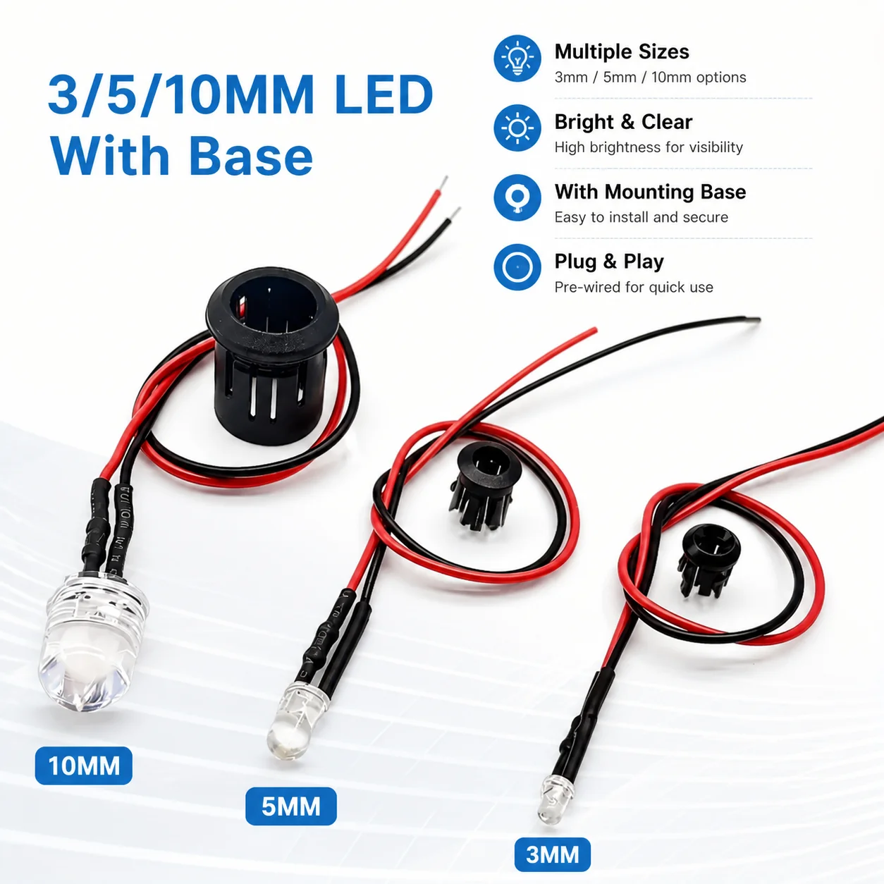 10/20PCS DC3V‑24V Pre‑Wired LED Bulb Transparent LED Bead With Base Indicator Light For DIY Ship Model Toy Car Hobby Decoration