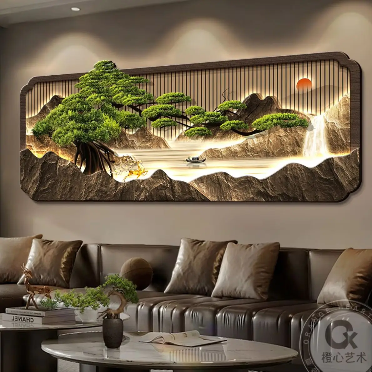 2026 New Light Luxury Creative Art UV Fine Carving Crystal Porcelain Craft Double layer Stereoscopic Painting LED Light Painting