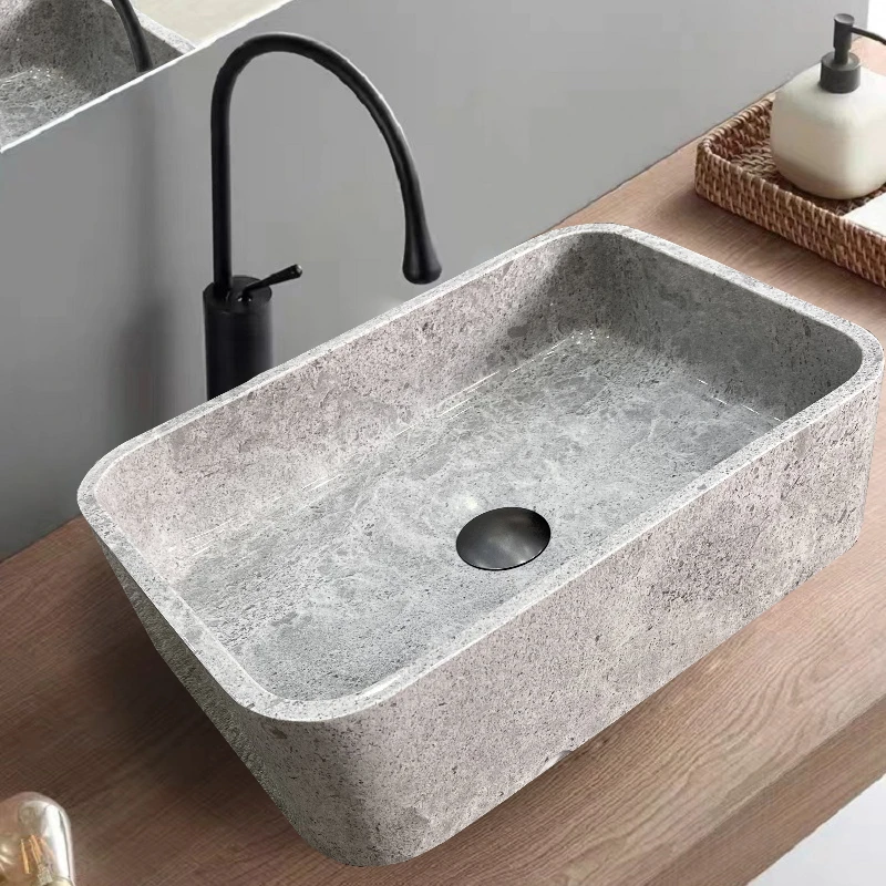 Basalt retro marble landscape white jade rectangular basin art stone single basin