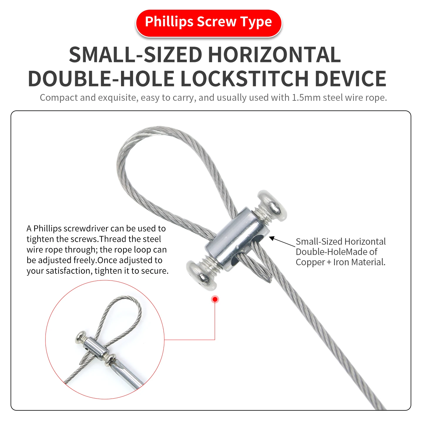 Immagine 6: Cavo di Sospensione in Acciaio Inox 304 da 1,5mm, Gancio da 17mm/27mm, Kit Regolabile con Fune in Acciaio