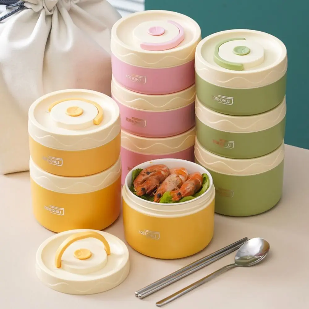 Sealed Ceramic Liner Lunch Box Practical Round Shape Insulated Lunch Box Stackable Reusable Thermal Lunch Container Tableware