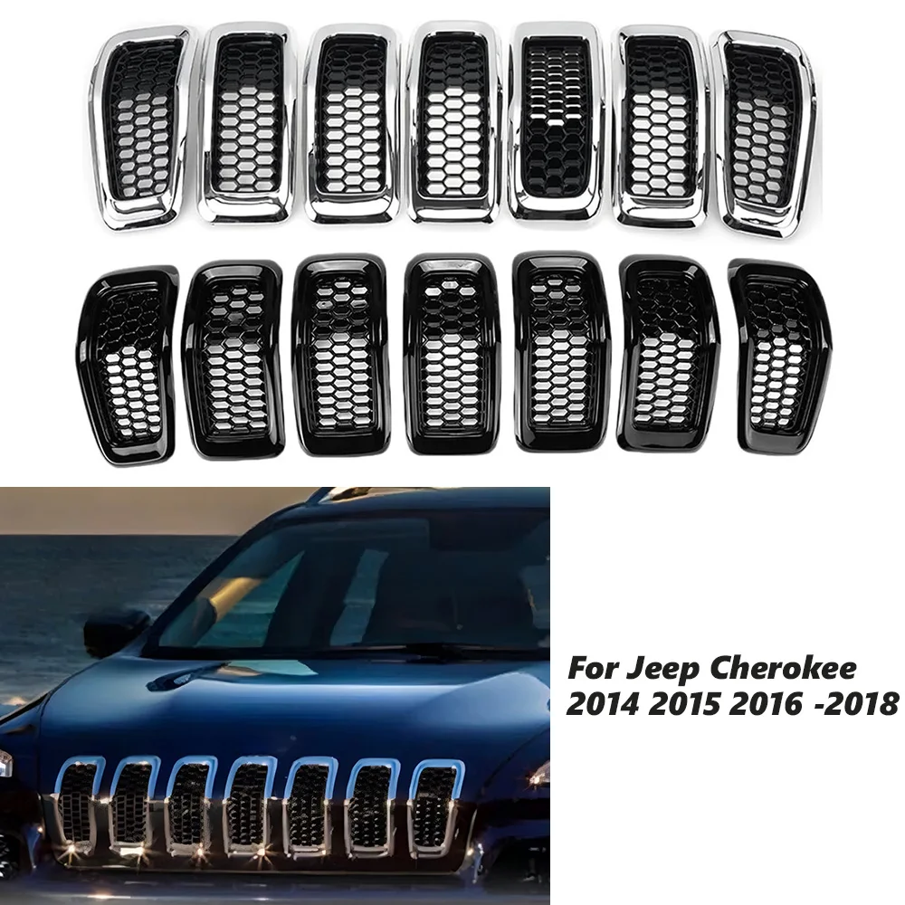 

Chrome/Glossy Car ABS Front Mesh Racing Grills For Jeep Cherokee 2014 2015 2016 2017 2018 Exterior HONEYCOMB Racing Grille