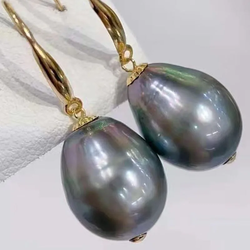 Simple Atmosphere 18k Gold Ear Hook Natural Sea Water Pearl 9-12mm Tahitian Natural Baroque Pearl Earrings