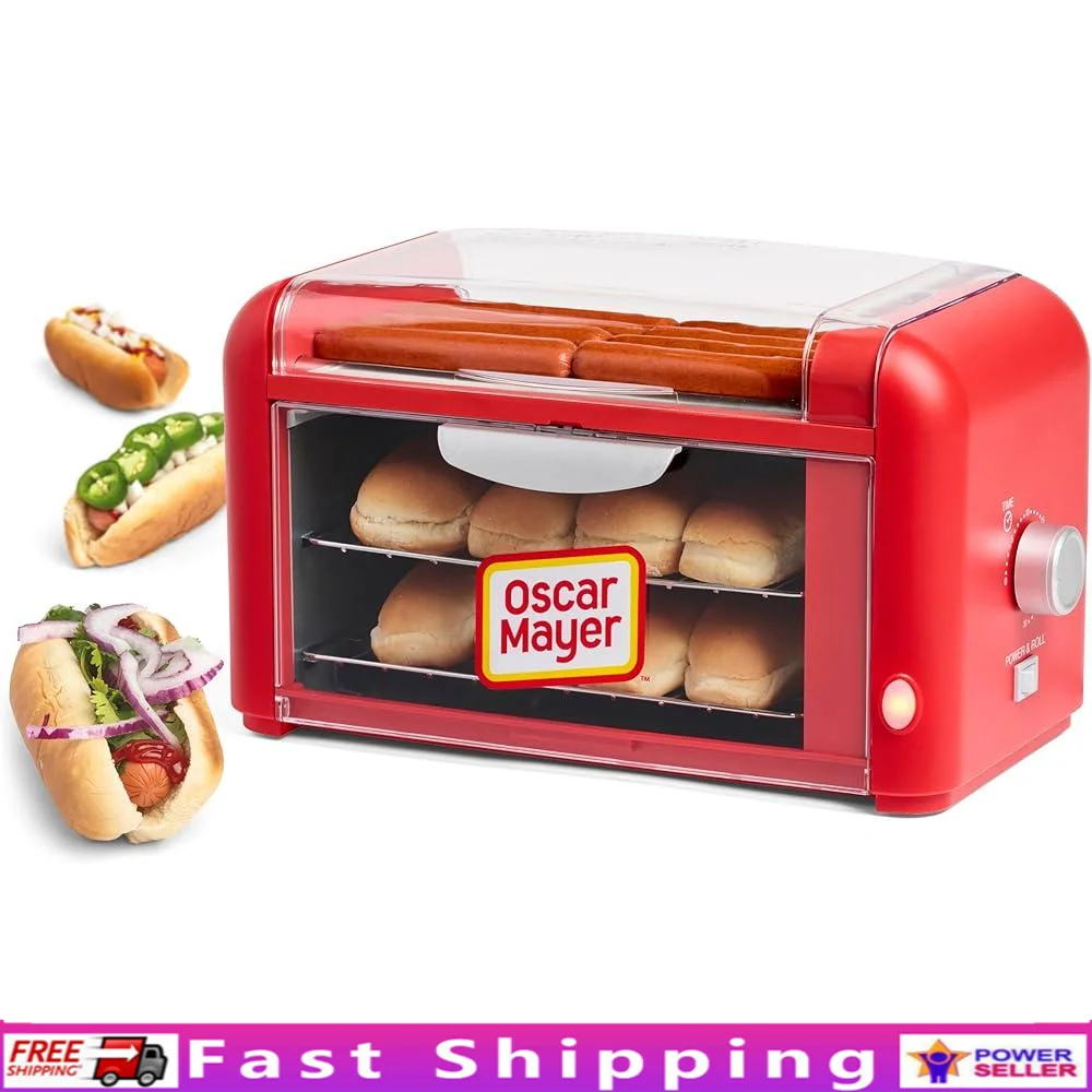 Extra Large Hot Dog Roller Bun Toaster Oven Stainless Steel Grill Non-Stick Warming Racks 5 Rollers Hot Dogs Easy Cleanup