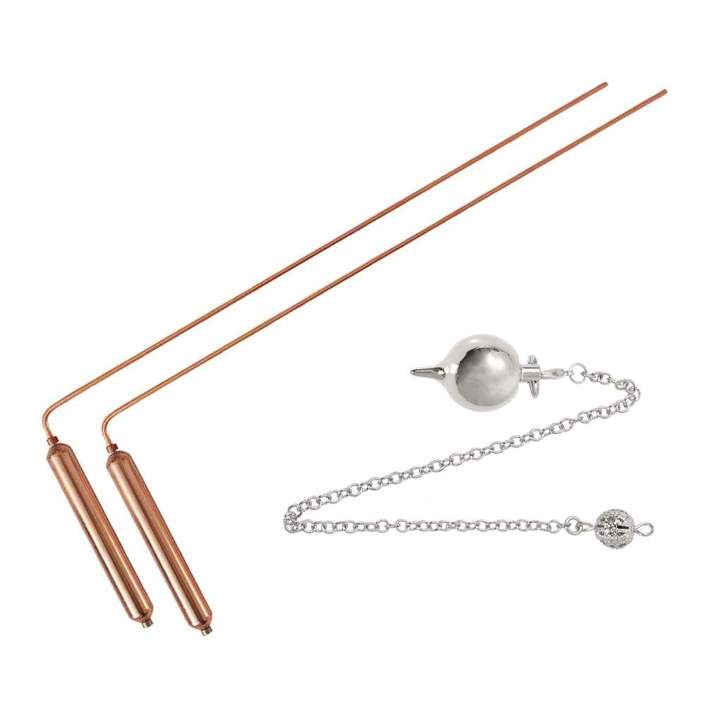 Copper Divining Rods Metal Detector Dowsing Rods For Water Gold Treasure Hunting Geobiology Prospecting Tools With Pendulum view 2