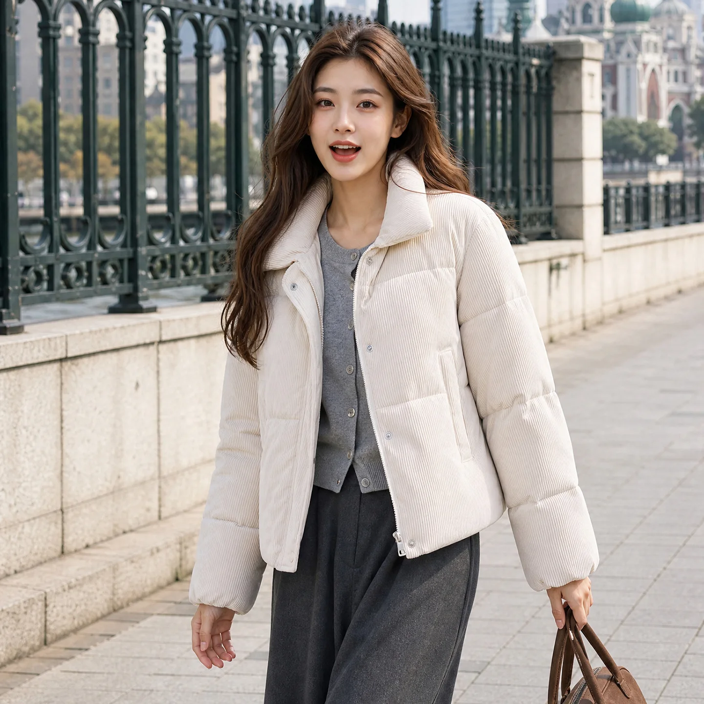 Women's 2026 Corduroy down Cotton Jacket Fashion Style High Waist Short Cotton Jacket for Small Height Autumn Winter