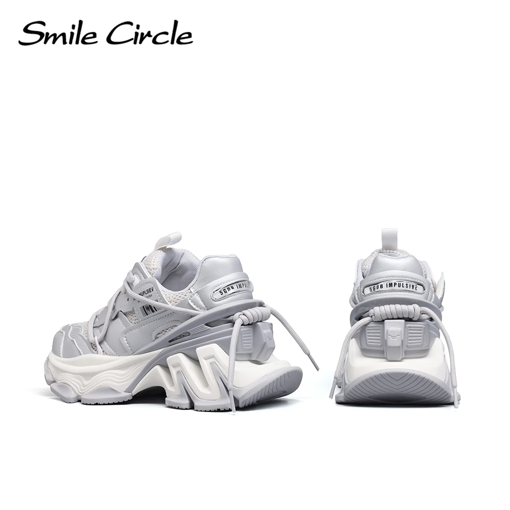 Smile Circle Chunky Sneakers Women\'s Mesh Lace-up Platform Shoes Round Toe Fashion Casual Sneakers