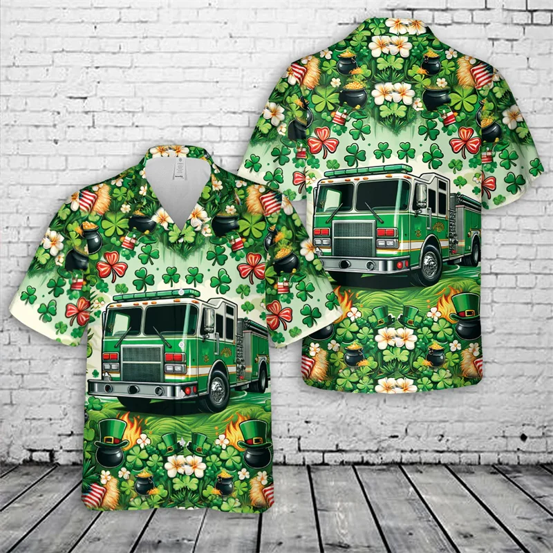 Happy St. Patrick's Day Hawaiian Shirt For Men 3D Printed Green Shirts New Fashion Spring Short Sleeves Tops Lapel Button Blouse