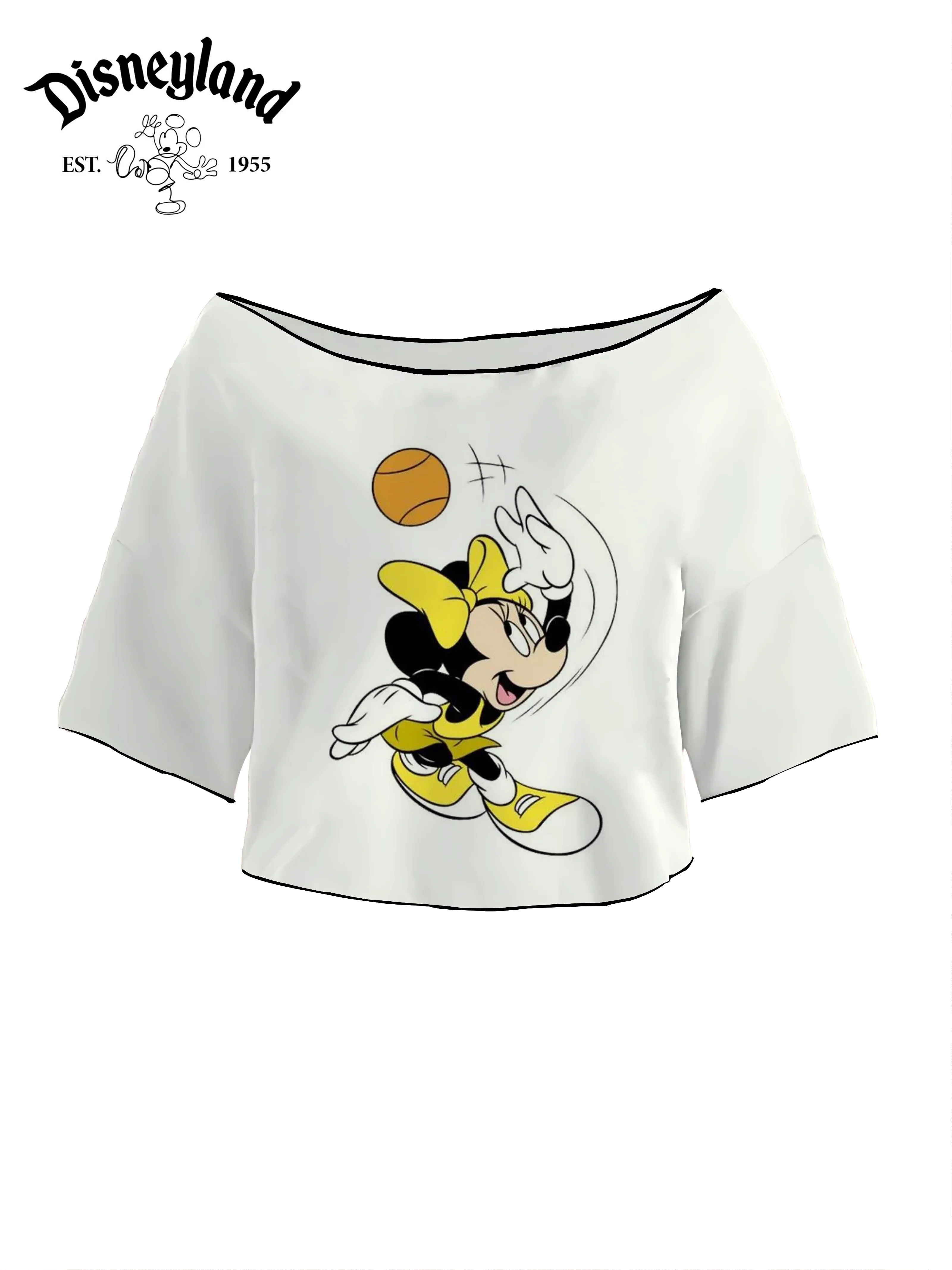 Minnie Mouse Crop Top Disney Lettuce Trim Kpop T-shirts Woman Clothing Summer Clothes Women 2024 Anime Short Sleeve Mickey Y2k