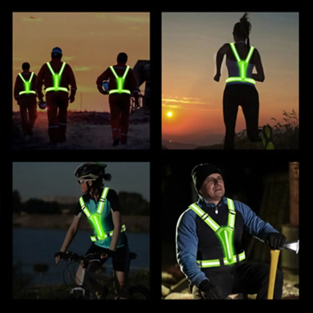 USB Rechargeable LED Reflective Vest High Visibility Reflective Strap Running Gear Warning 3 Light Modes