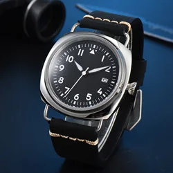 45MM Stainless Steel Case Luxury Men Watch Automatic Mechanical Leather Wrist Waterproof NH35 Mens Watches Black retro