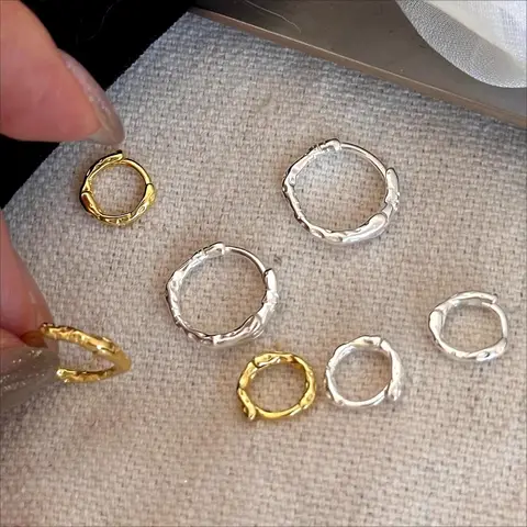 925 Sterling Silver Hoops Earrings for Women Simple Irregular Versatile Round Circle Earrings Prevent Allergy Jewelry Party Gift