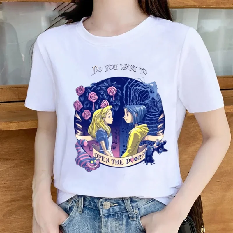 

Kawaii принцесса Диснея с графическим принтом, летние женские футболки, уличная одежда в стиле Харадзюку, повседневная футболка в стиле хип-хоп с круглым вырезом и короткими рукавами, топы