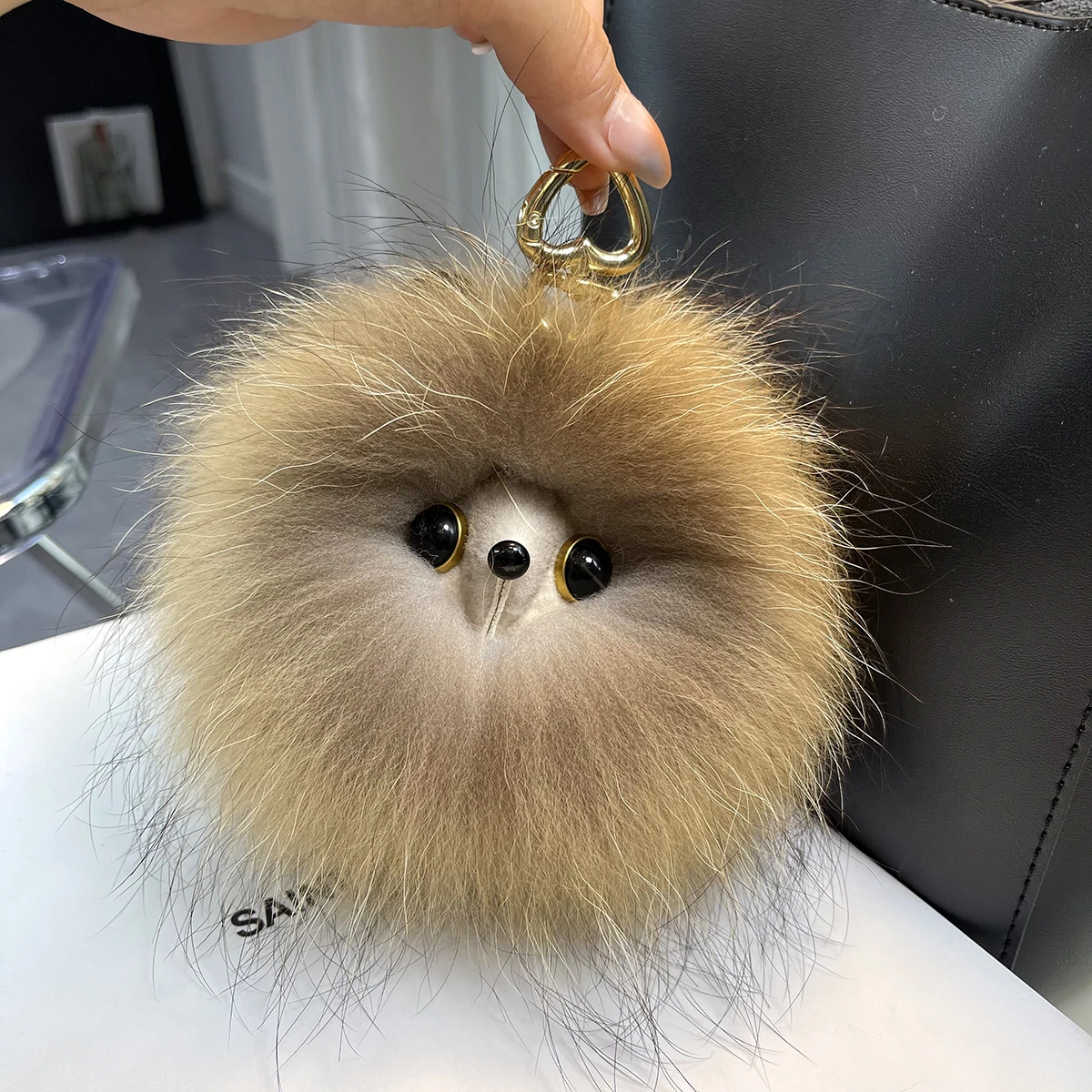 2024 echte Fuchs Pelz Schlüssel bund natürliche Plüsch Pom-Pom Ball Frauen tasche Anhänger Luxus Auto Schlüssel ring Metall Anhänger niedlichen Katze Mädchen Geschenk – Detail 7