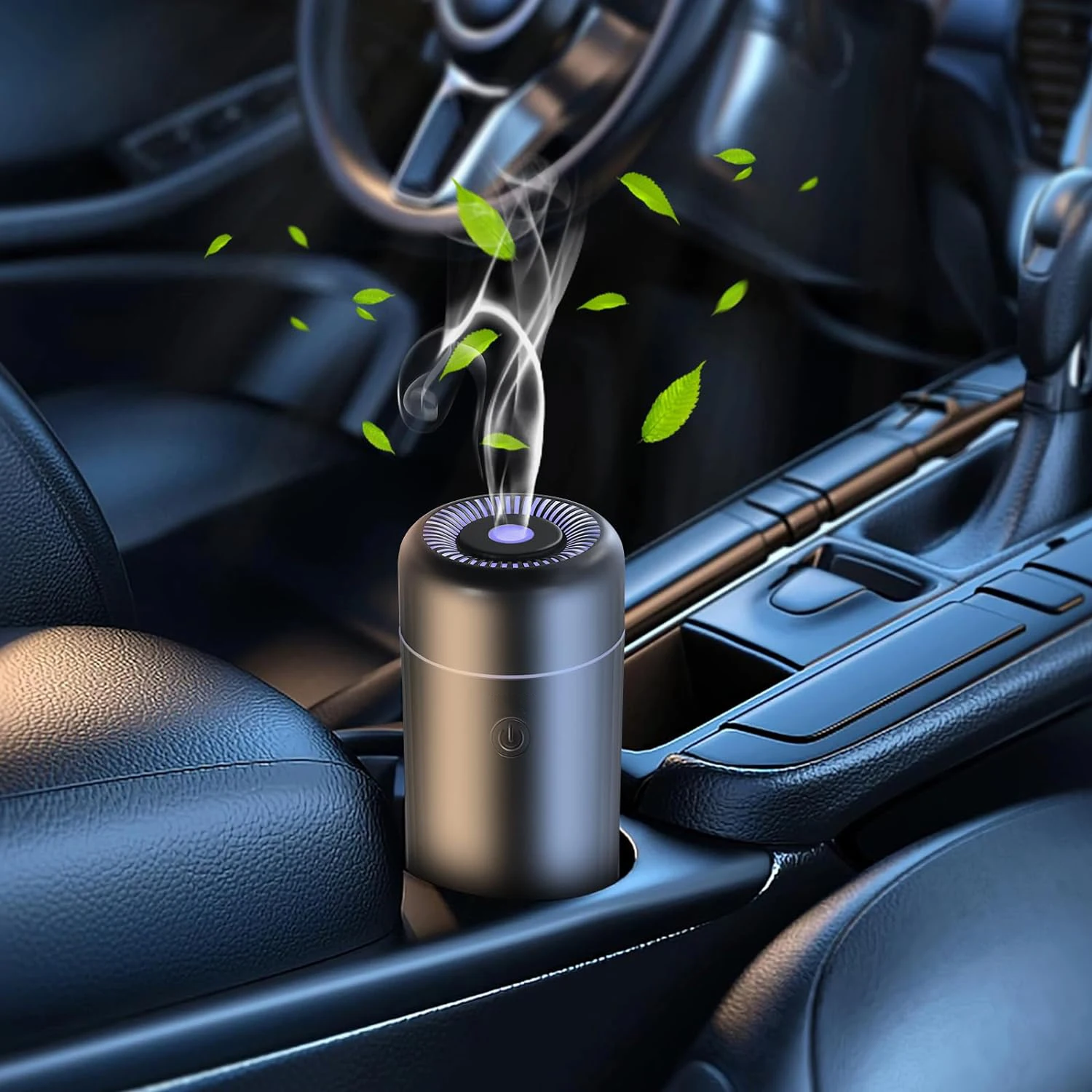 USB Portable Car Air Humidifier with Aromatherapy Function and Air Purification Cigarette Lighter Powered for Removing Odors