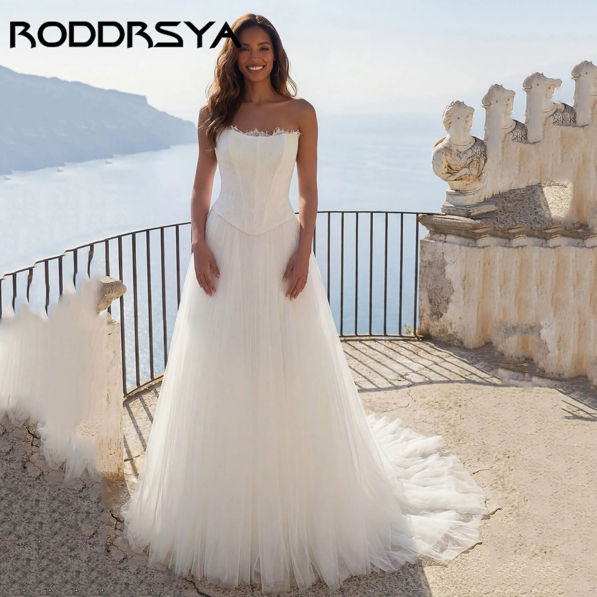 

RODDRSYA Minimalism Lace Bride Dress 2026 A-line Strapless Tulle Classic Wedding Gown Civil Simple vestidos de novia Customized