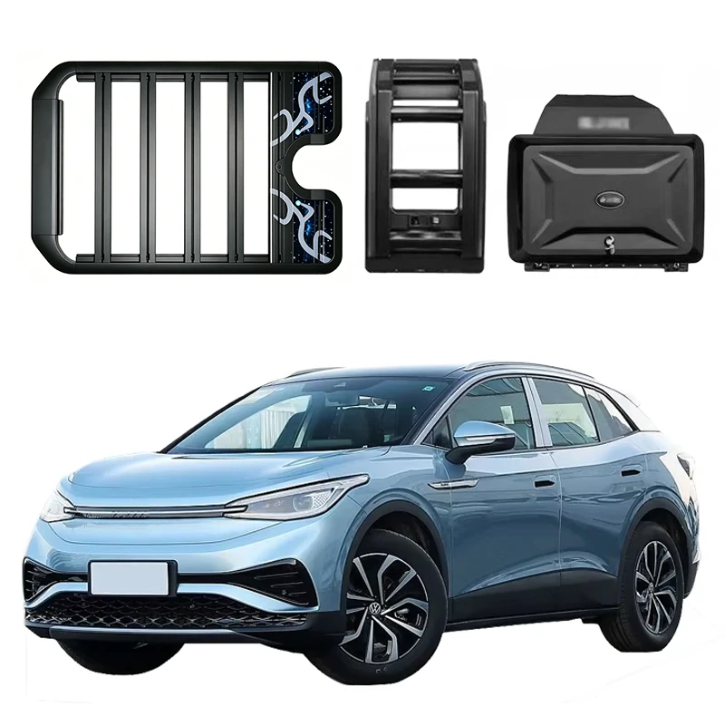 Aluminum Alloy Roof Cargo Luggage Rack Baskets with Side Ladder for Volkswagen ID.4 X 2021-2024 Car Rear Mounted